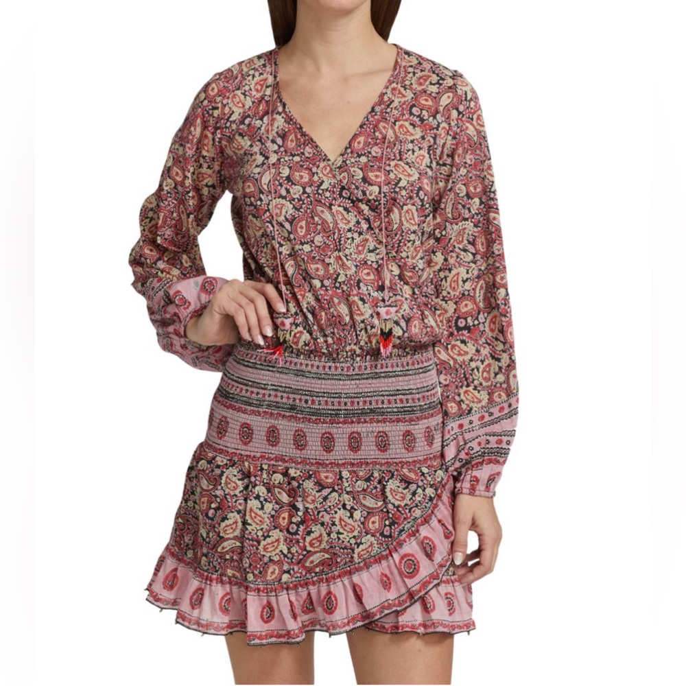 BELL minidress. Adorable smocked waist dress with tassel drops. Size S